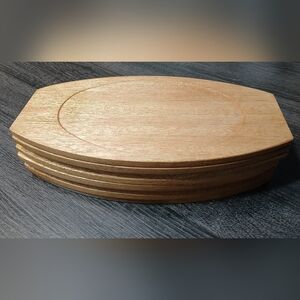 Vintage MCM Wood Plate Tray Lot of 8 Made in Japan